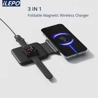 3 in 1 foldable magnetic wireless charger for iphone 1312 proxsx8 plus qi 15w wireless charging pad for airpods proiwatch