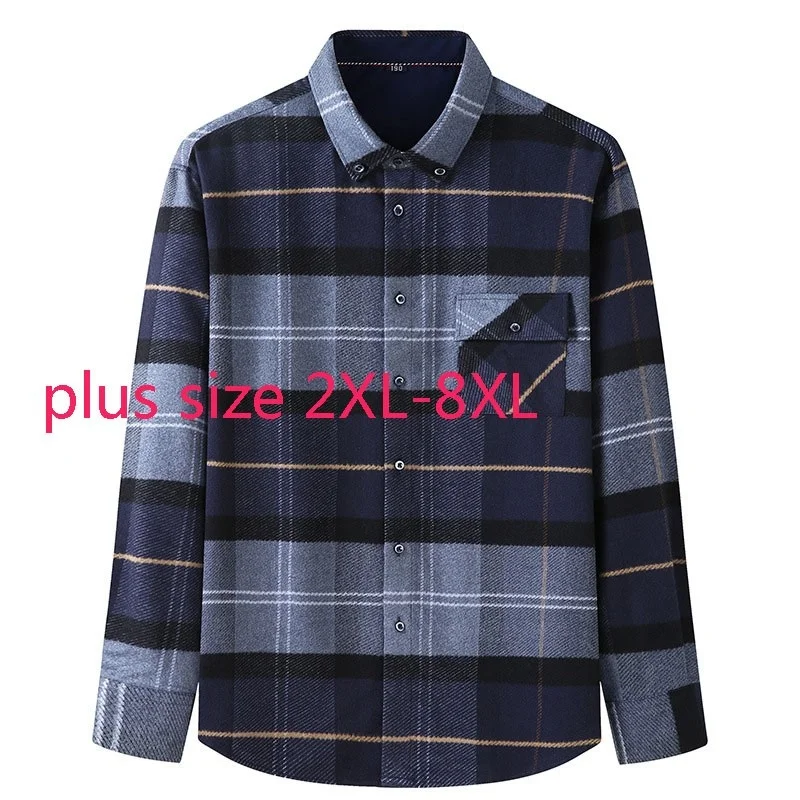 

Autumn New Arrival Fashion Super Large Winter Thick Men Oversized Plaid Long Sleeve Flannel Casual Shirts Plus Size 2XL-7XL 8XL