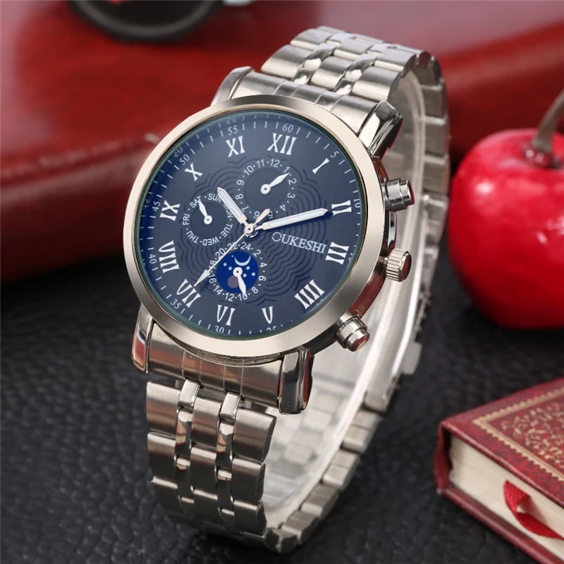 

Casual Men's Quartz Analog Wrist Watch Luminous Hands Roman Number Dial Silver Steel Bracelet Band