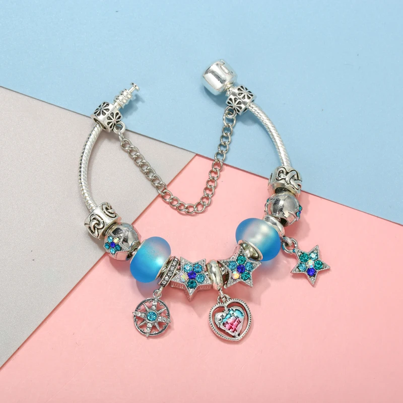TOGORY Лидер продаж браслет с космической звездой и синими муранскими бусинами