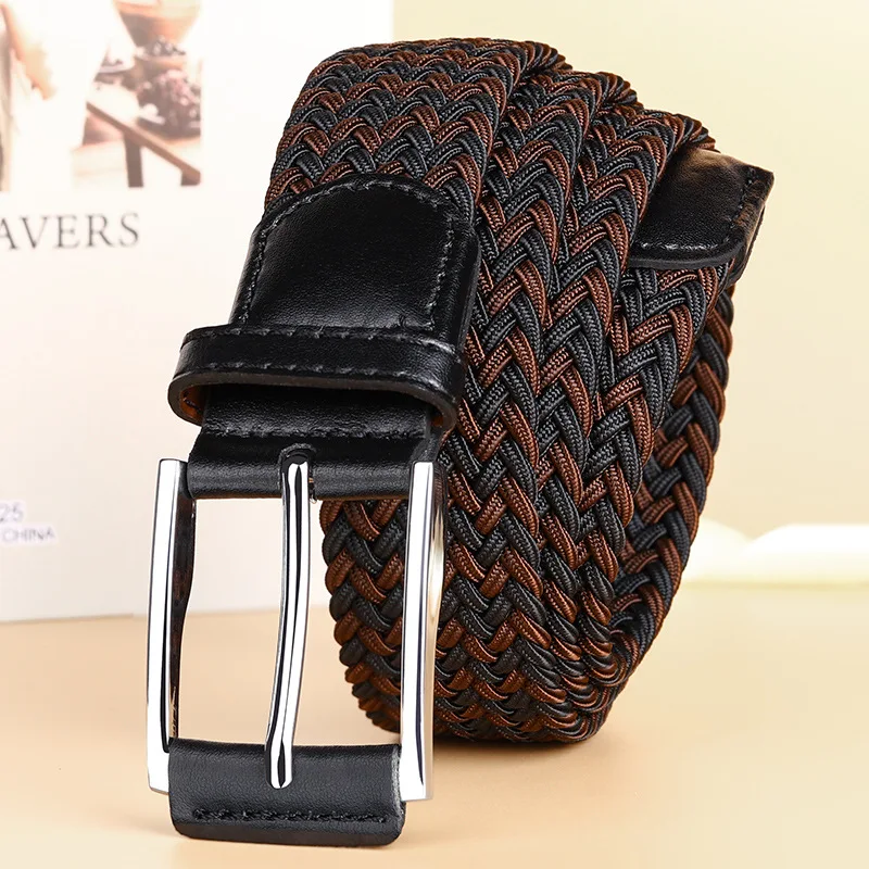 Trendy New Canvas Belt Men's And Women's Versatile Pin Buckle Golf Punch-Free Stretch Woven Elastic Quick-Disassembly Belt A2891