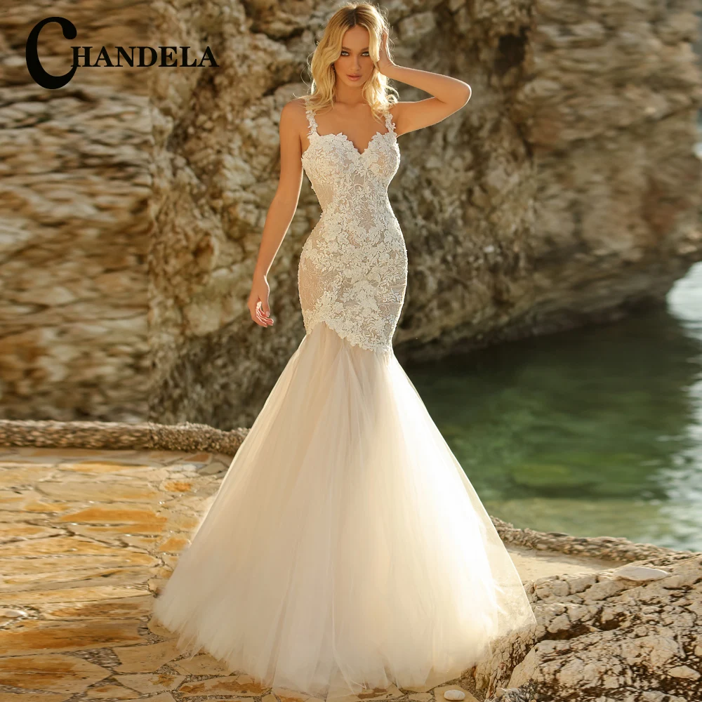 

CHANDELA Charming Wedding Dresses Appliques Spaghetti Straps Sweetheart Bridal Gown Vestido De Casamento Customised For Women