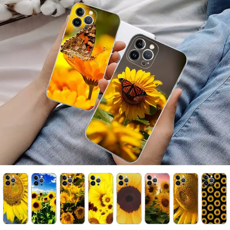 

Beauty Yellow Sunflower Phone Case For iPhone 11 12 13 14 Mini Pro Max XR X XS TPU Clear Case For 8 7 6 Plus SE 2020