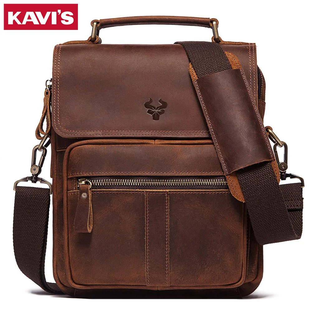 KAVIS Genuine Leather Men Shoulder Bag Vintage Crossbody Bags High Quality Male Messenger Bag Cow Leather Handbag Large Capacity