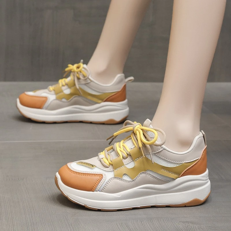 

Shoes Casual Female Sneakers Round Toe Mixed Colors Autumn Wedge Basket 2022 Summer Small New Fall Cross Breathable Sports Rubbe
