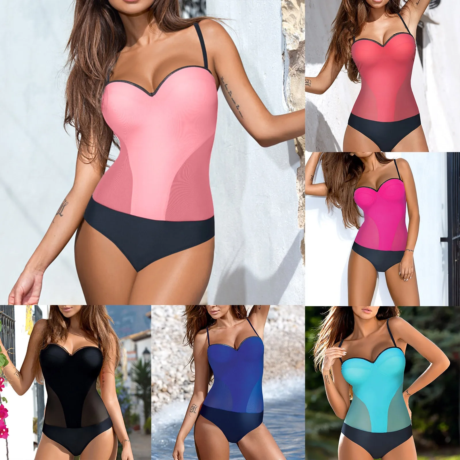 

Women Solid Color Hot Sexy Monokini Swimsuit BathingSuit Beachwear Monkini High Waist Thong Bikini Bottoms