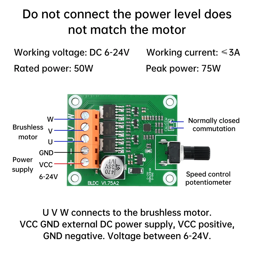 

Aideepen Бесщеточный двигатель 75 Вт DC 6-24 В