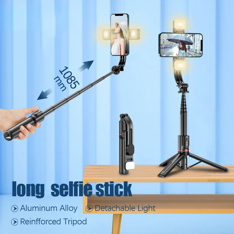 Enlarge składany bezprzewodowy kijek do Selfie Bluetooth statyw z migawka Bluetooth światła wypełniającego ze stopu aluminium Genuine