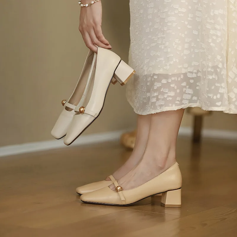 

Women Retro Bowknot Loafers Spring Square Head Women Single Shoes Classic Thick Heels Soft Leather Female Pumps Zapatos De Mujer