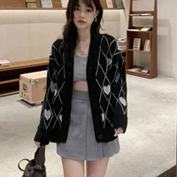 love gothic style fashion oversized black cardigan women sweater long sleeve v neck harajuku loose vintage knitwear tops coat