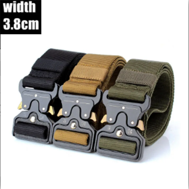 

3.8cm Wide 125cm Army Belt Tactical Military Nylon Waist Belts Quick Release Hunting Training Strong Metal Buckle Police Mens