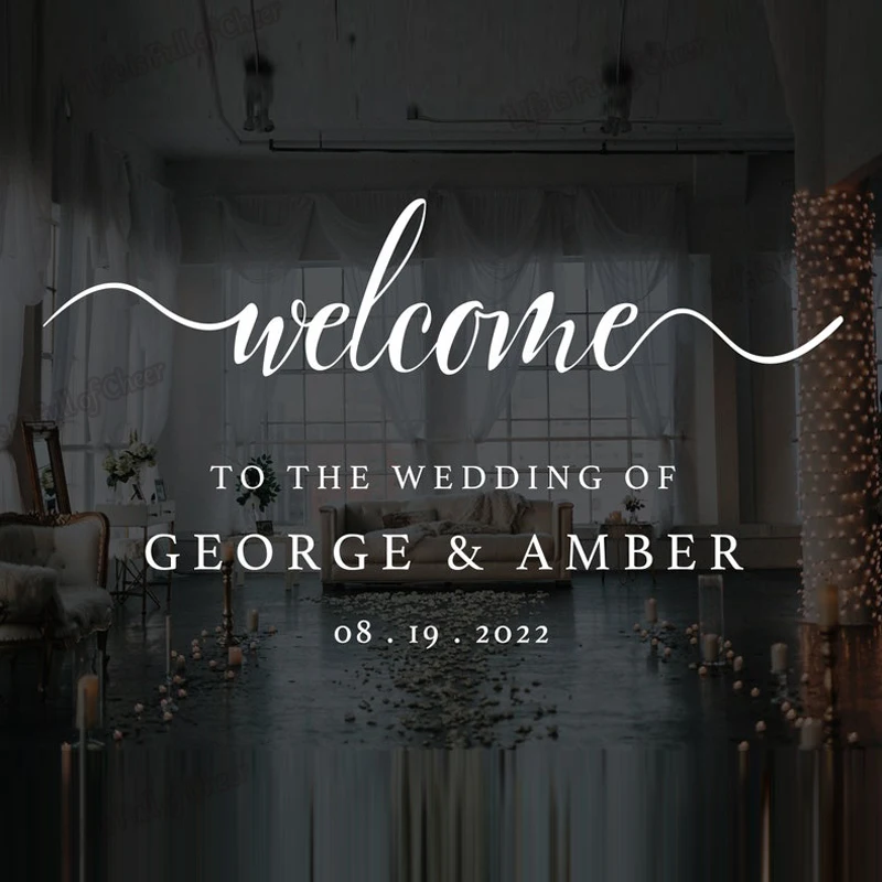

Wedding Welcome Sign Vinyl Stickers Custom Name Date Decal Wedding Party Mirror Panel Decor Personalized Wedding Art Mural