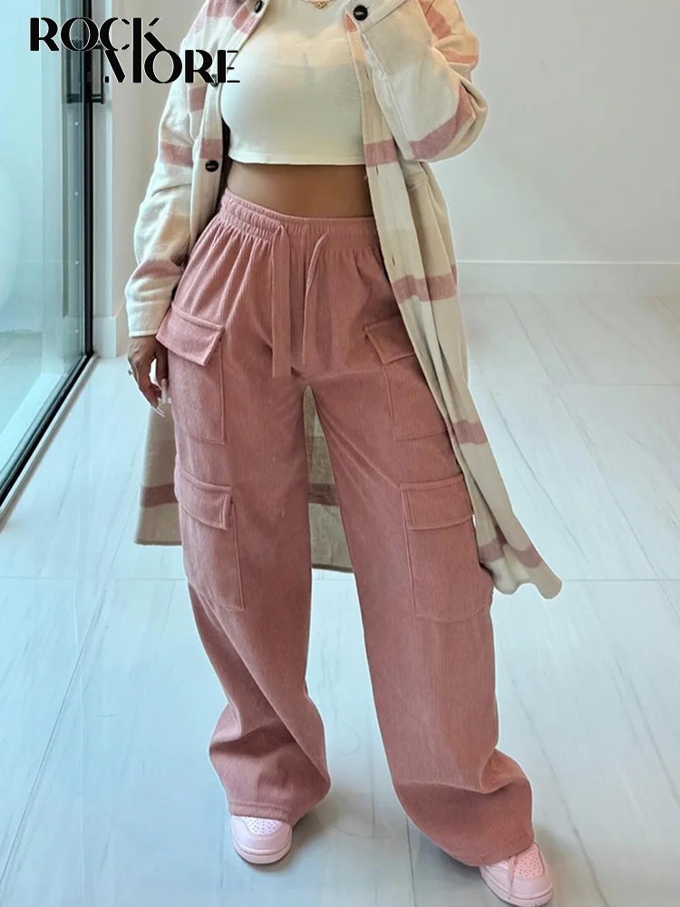 

Женские вельветовые брюки-карго Rockmore, мешковатые прямые брюки с высокой талией и карманами, уличная одежда Y2K, повседневные спортивные штаны-Капри