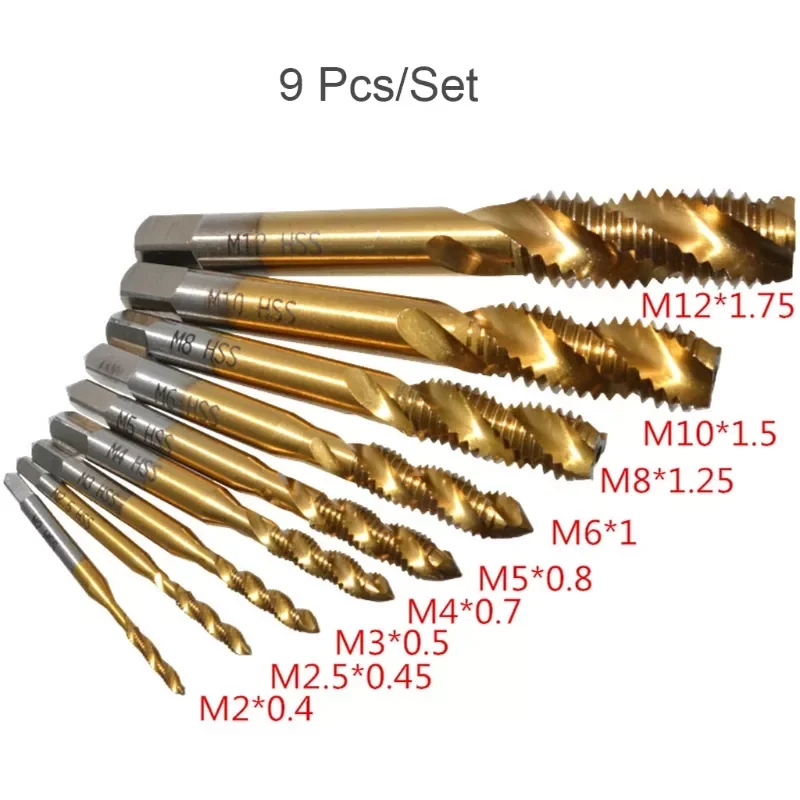 

M2-M12 Coated High Speed Steel HSS Screw Thread Metric Spiral Hand Plug Tap Drill Bits Kit