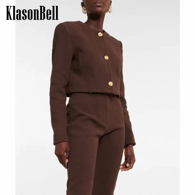 

10.10 KlasonBell Round Neck Shoulder Pads Short Tweed Jacket Women