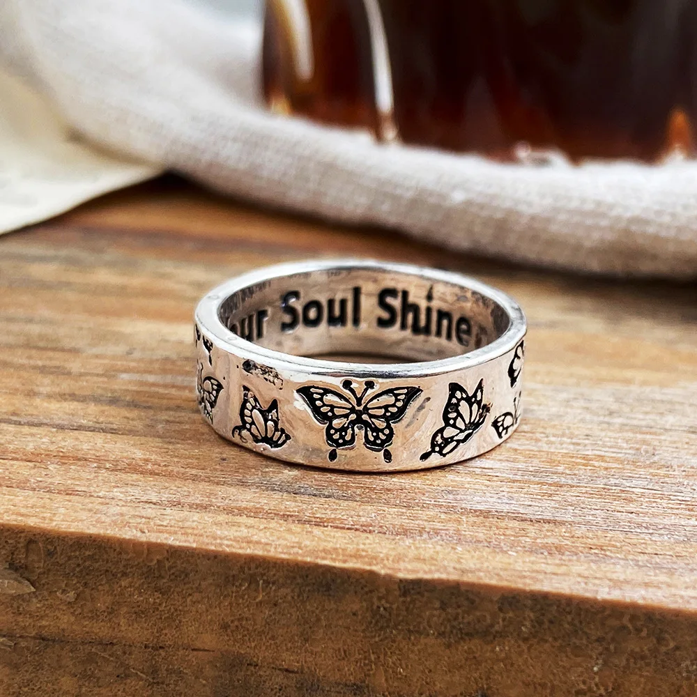 

Sheishow Vintage Carved Butterfly Distressed Electroplating Ring for Women Metal Engraving Craft Design Jewelry Unisex Accessory