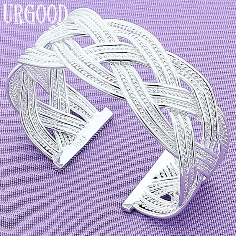 

925 Sterling Silver Interweave Bangle For Women Man Party Engagement Wedding Romantic Fashion Jewelry Gift
