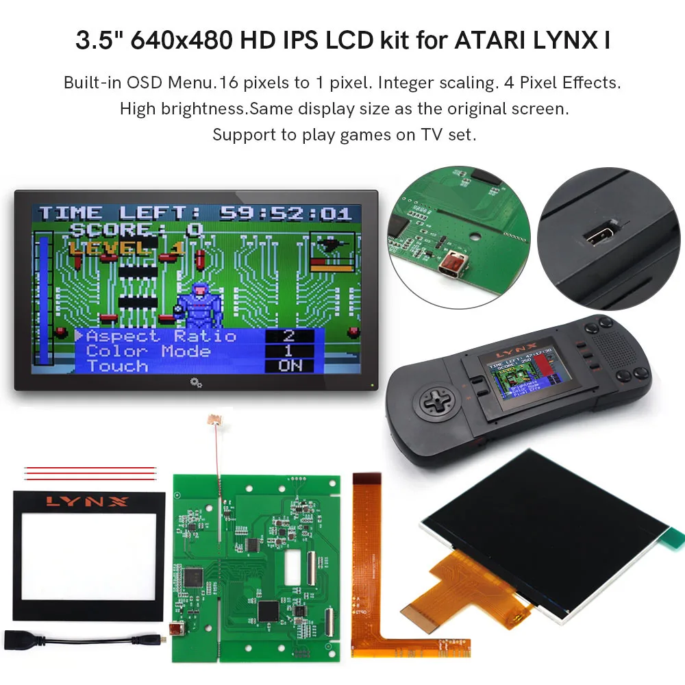 Hispeedido 3,5 дюймовый 640*480 Ретро пиксель HD IPS ЖК-экран мод для Atari Lynx I 1 сменный ЖК-комплект с ТВ 720P HDMI выход