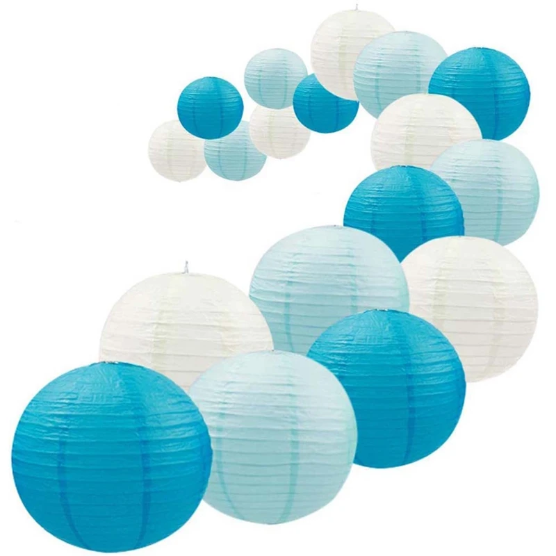 

18Pcs Royal Blue Paper Lantern Set,Reusable Hanging Decorative Japanese Chinese Paper Lanterns,Easy Assembly