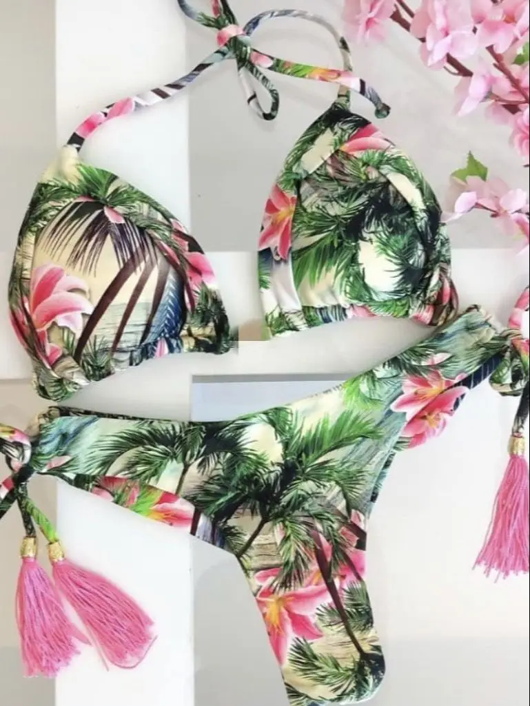 

2023 Сексуальное Женское Бикини бандо с принтом, женский купальник из двух частей, бикини, купальник на одно плечо, бразильский комплект