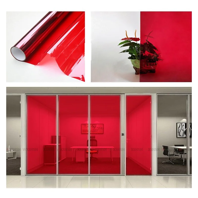 Красная декоративная пленка для окон, самоклеящаяся Взрывозащищенная пленка с защитой от УФ лучей для супермаркета, офиса, магазина, дома, «сделай сам»