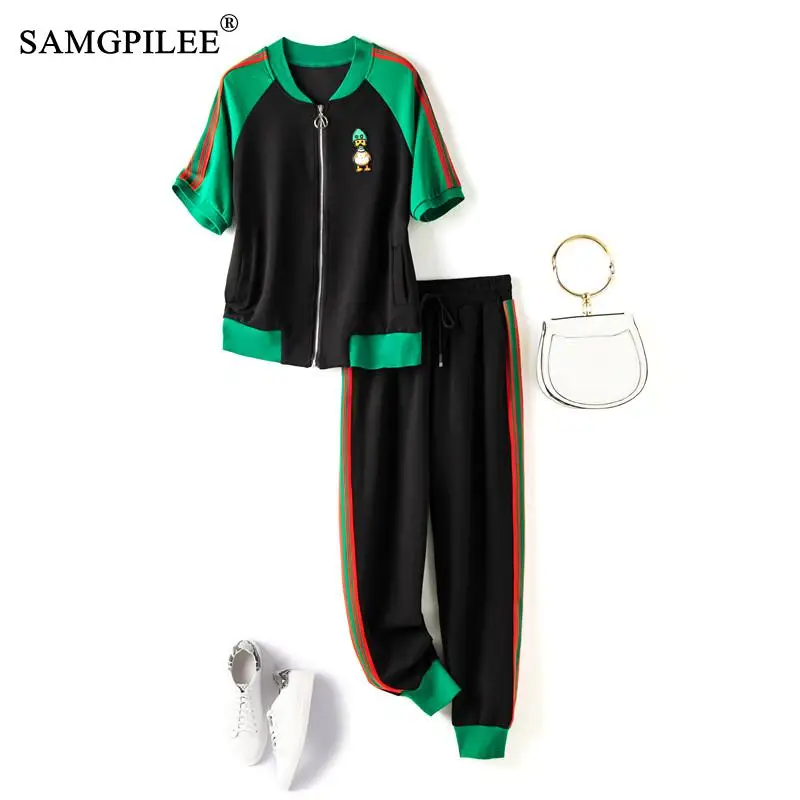 Женский спортивный костюм милый кардиган с вышивкой свитер коротким рукавом