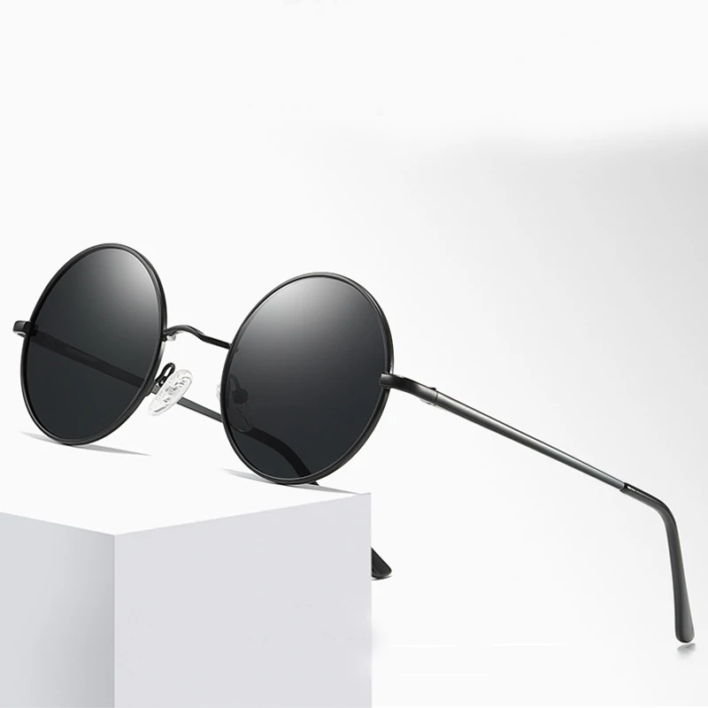 Retro Round Polarized Sunglasses Men Brand Designer Sun Glasses Vintage Women Alloy Metal Frame Black Lens Eyewear Driving UV400 |