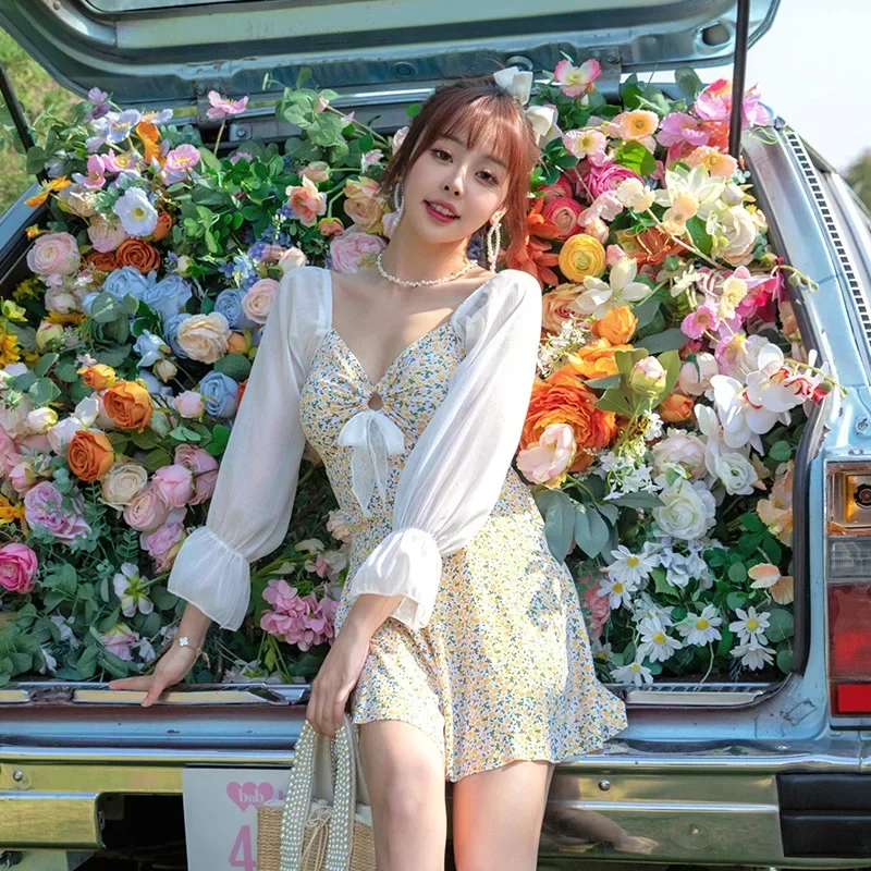 

Fashion One-Piece Swimsuit Women Korean New Conservative Skirt Style Slimming Bathing Suit Summer Beach Holiday Swimwear