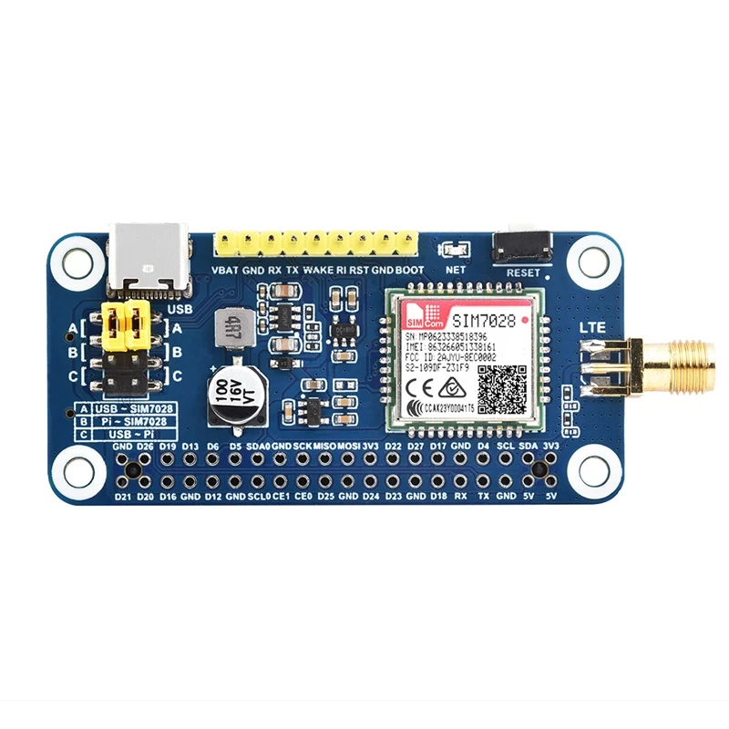 Модуль беспроводной связи SIM7028 NB-Iot Hat для Raspberry Pi поддерживает глобальную