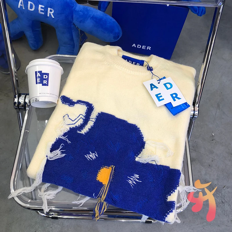 

Ader Error Sweater High Street Fashion Round Neck Pullover Adererror Knit Wool Graffiti Pullover