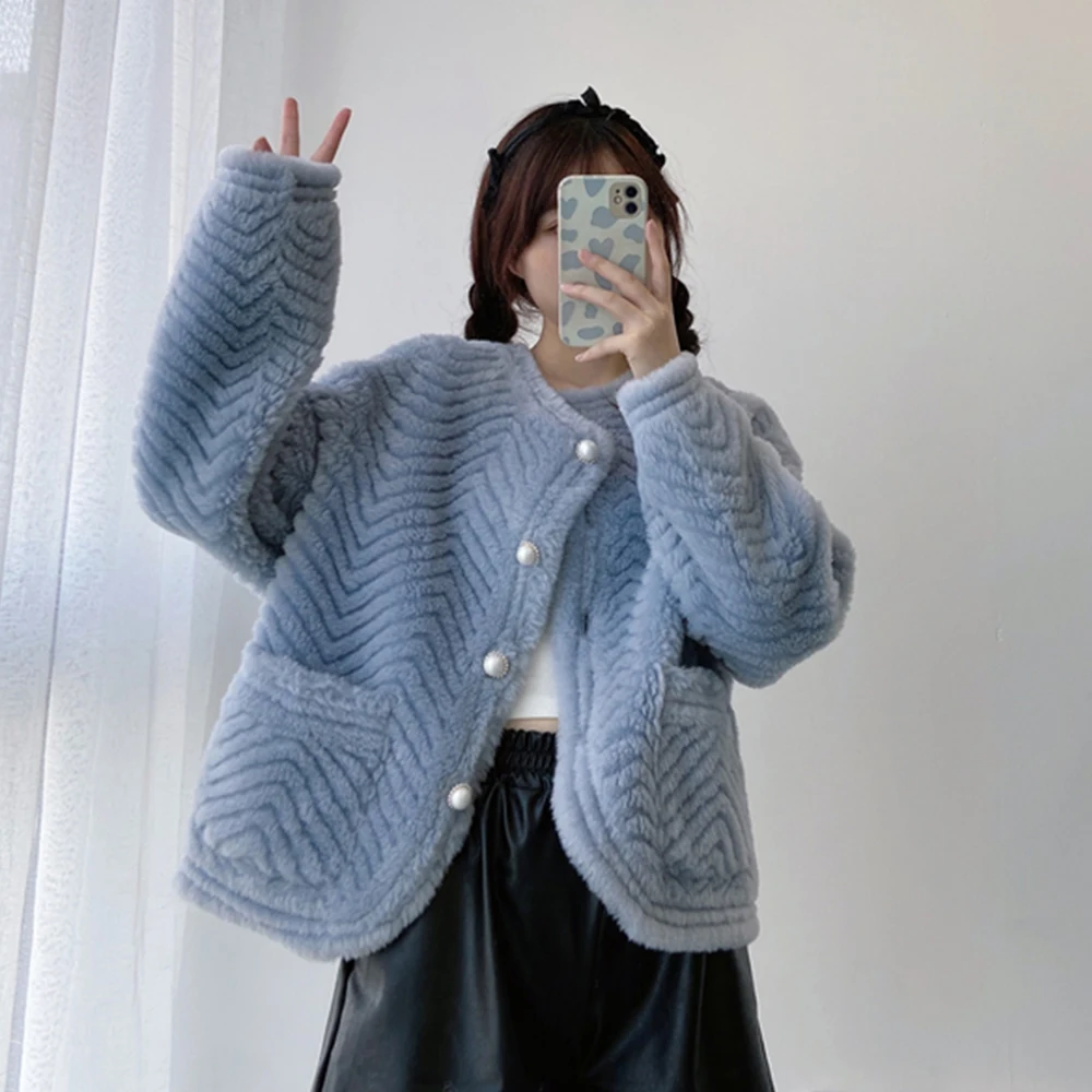 Autumn and Winter Women Real Fur Coat 100% Wool Shearing Jackets Thick Warm Fashion Streetwear Young Woman Overcoats