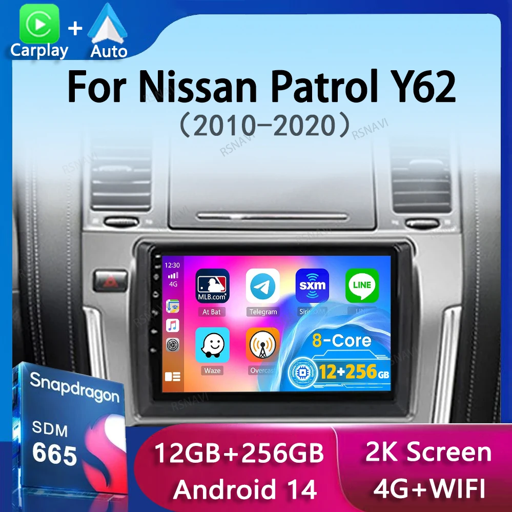 Автомобильное радио Android 14 Carpaly для Nissan Patrol Y62 2010-2020 Мультимедийный видеоплеер