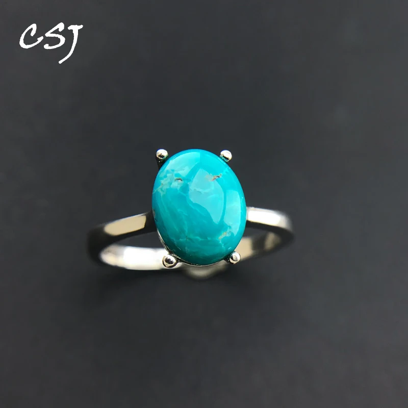 

CSJ Trendy Natural Turquoise Rings 925 Sterling Silver Gems Oval 8*10mm for Women Party Christmas Birthday Jewelry Gift