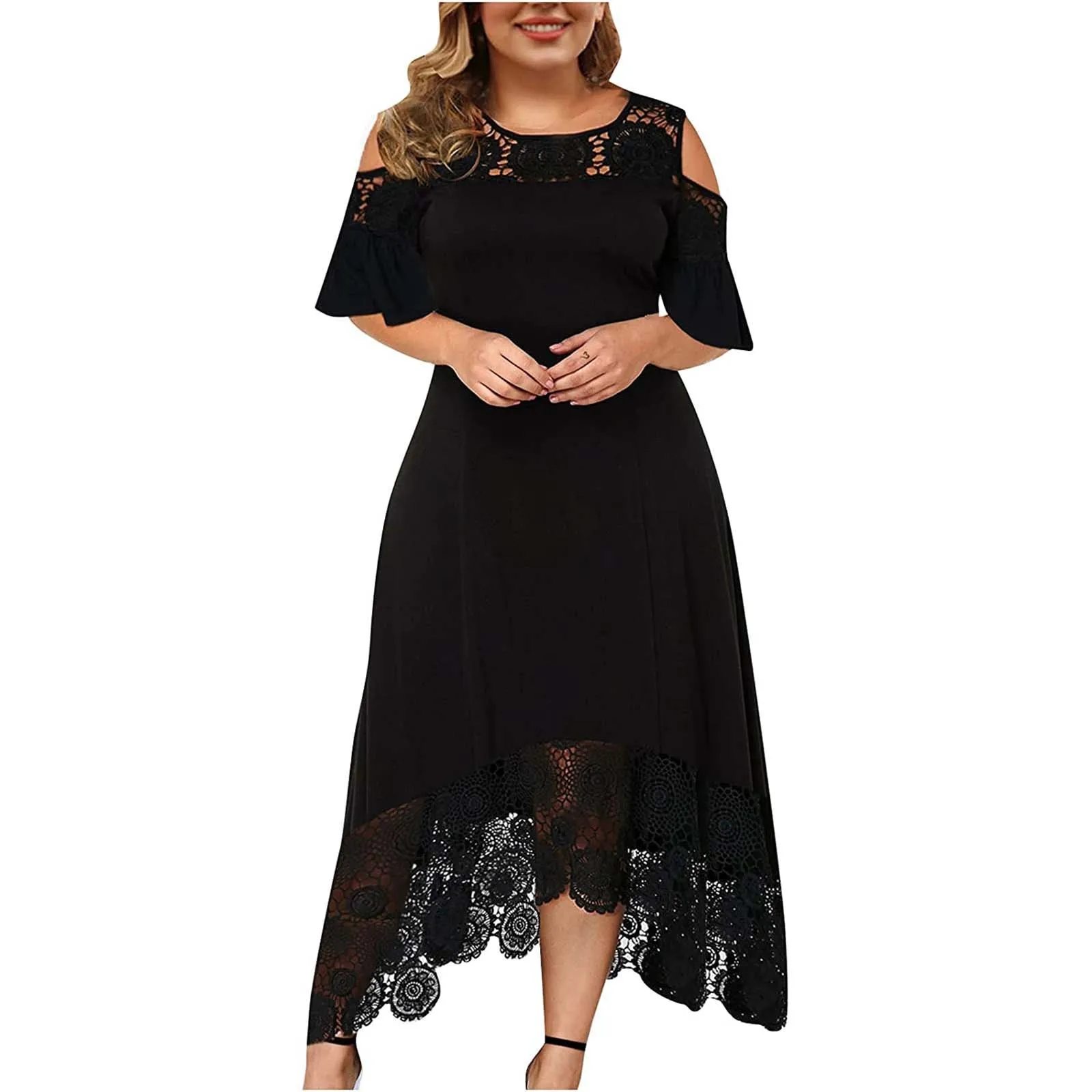 

Женское кружевное платье с оборками, элегантное дизайнерское платье-футляр без бретелек с коротким рукавом и открытыми плечами, 2022