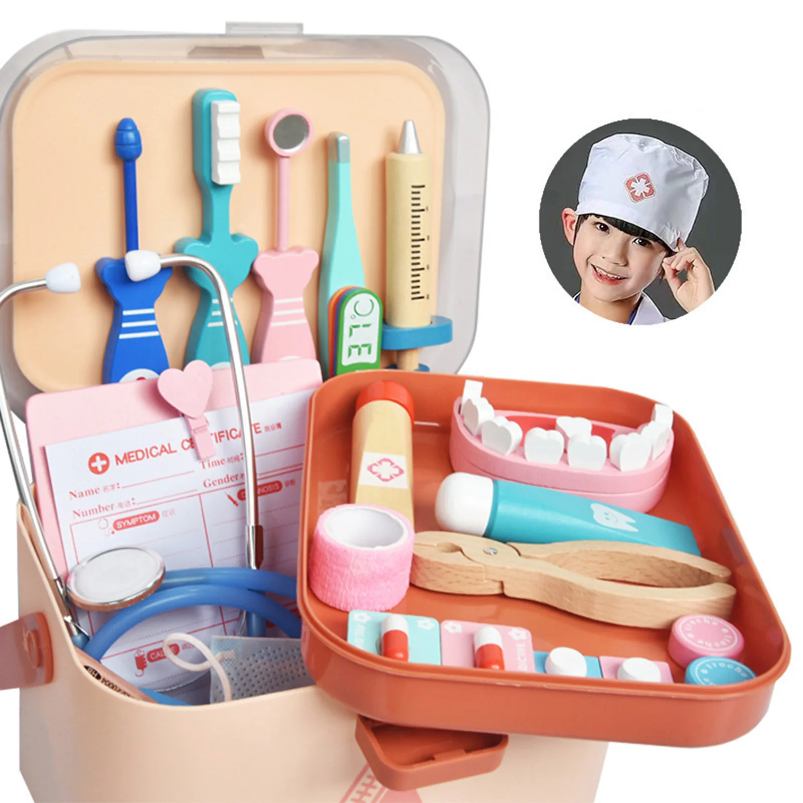 

Wooden Pretend Play Doctor Educationa Toys For Children Medical Simulation Medicine Chest Set For Kids Interest Development