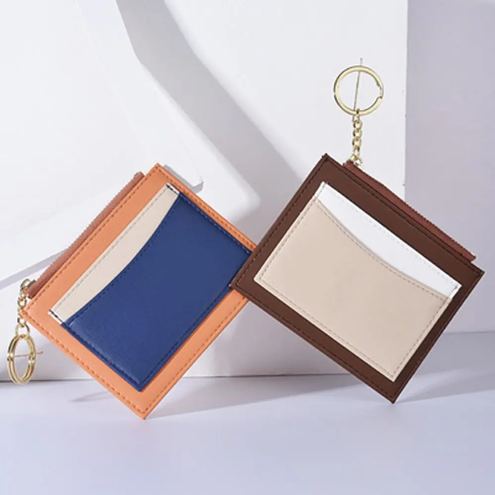

Portable Creative Bus Card Stitching Color Credit ID Card Multi-card Key Chain Coin Purse Short Wallet Card Holder