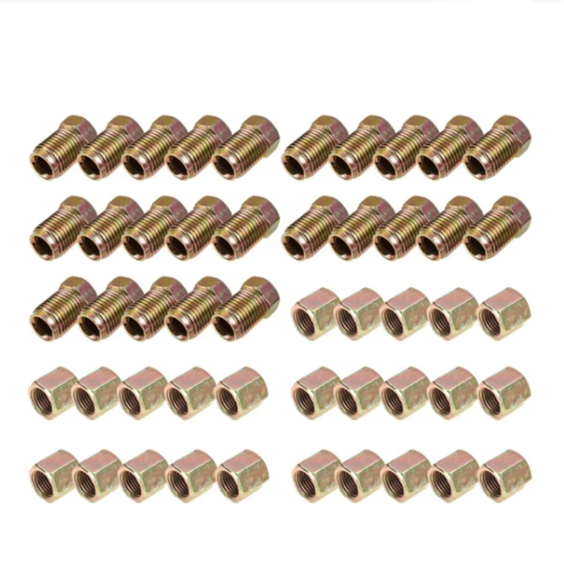 50Pcs Male / Female End Union Brake Pipe Screw Nuts M10 x 1mm 3/16Inch OD Copper Brake Tubes Line Pipe Fittings Metric