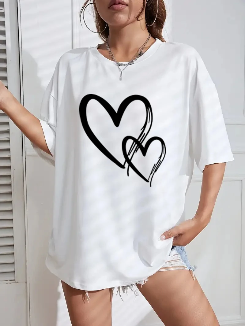 Женские Повседневные Футболки С Принтом Любовь Весна-лето Дышащие Топы Круглым