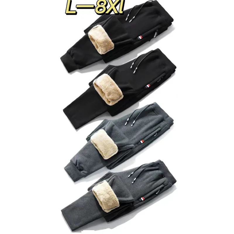 

Зимние мужские Штаны для бега, утепленные флисовые брюки большого размера, тренировочные брюки для бега, уличные мужские брюки с эластичным...