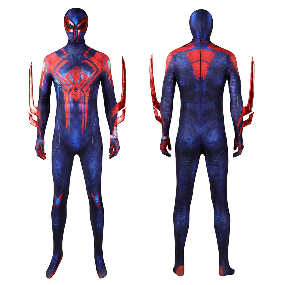 

New Spider 2099 Cosplay Miguel O'Hara Costume Superhero Zentai Bodysuit with Headgear Halloween Theme Party Male Battle Jumpsuit