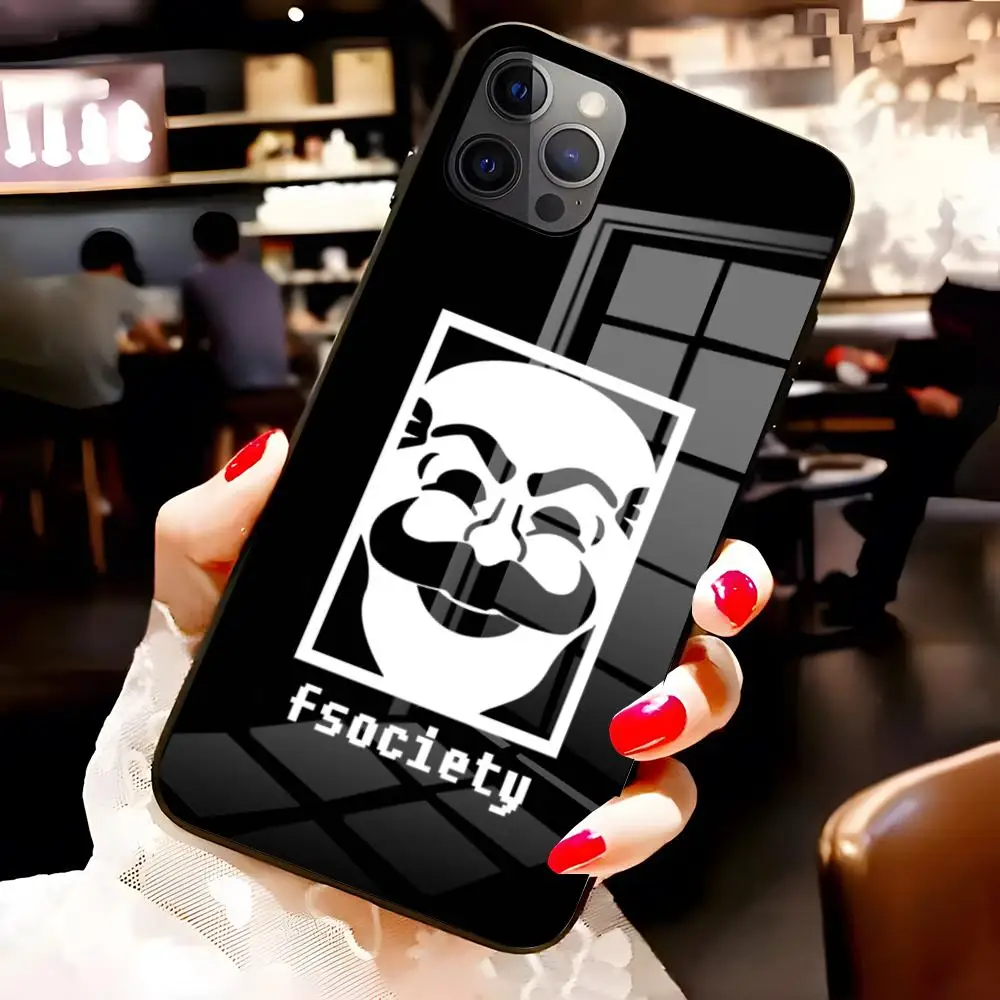 Фото Чехол для телефона Mr Robot Fsociety для iPhone 17 Pro Max 16 15 14 Pro Max 13 11 X Xs Xr 8 7Plus, стеклянная крышка №3