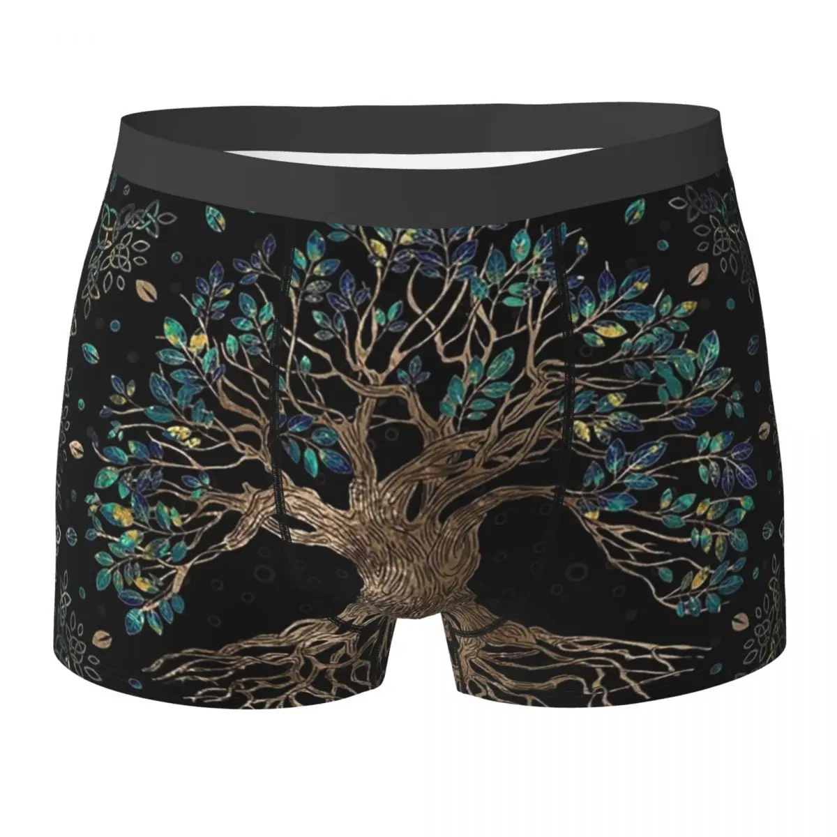 Трусы-боксеры шорты Древо жизни-Yggdrasil трусики с золотым и мраморным орнаментом