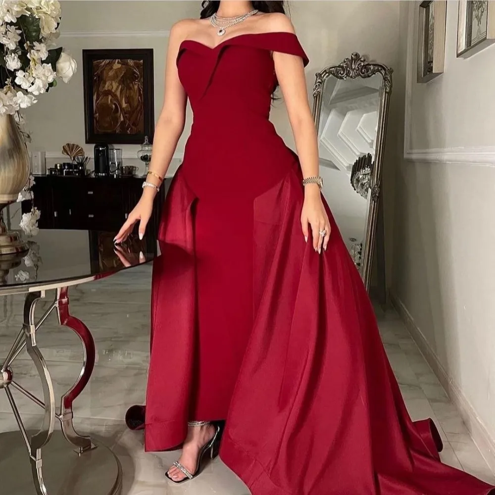 

Merida Red Strapless Satin A-Line Prom Dresses 2023 Sleeveless Floor-length Saudi Arabia Elegant Party Formal Occasion Dresses