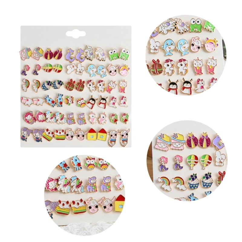 

30Pair Cartoon Sweet Piercing Earrings Colorful Animals Earrings