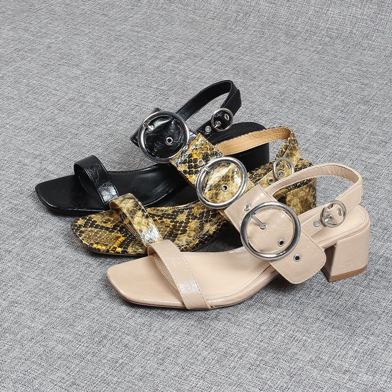 

Buckle Strap Beige Heeled Sandals 2022 Summer Med Large Size Comfort Shoes for Women Open Toe All-Match Black Block Gladiator Me