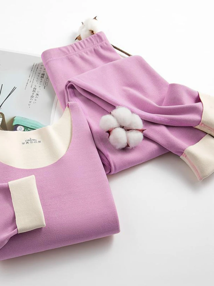 Ladies Seamless Thermal Underwear Set Velvet Double-sided Brushed Autumn Clothes Long Trousers Women's Thermal Clothes