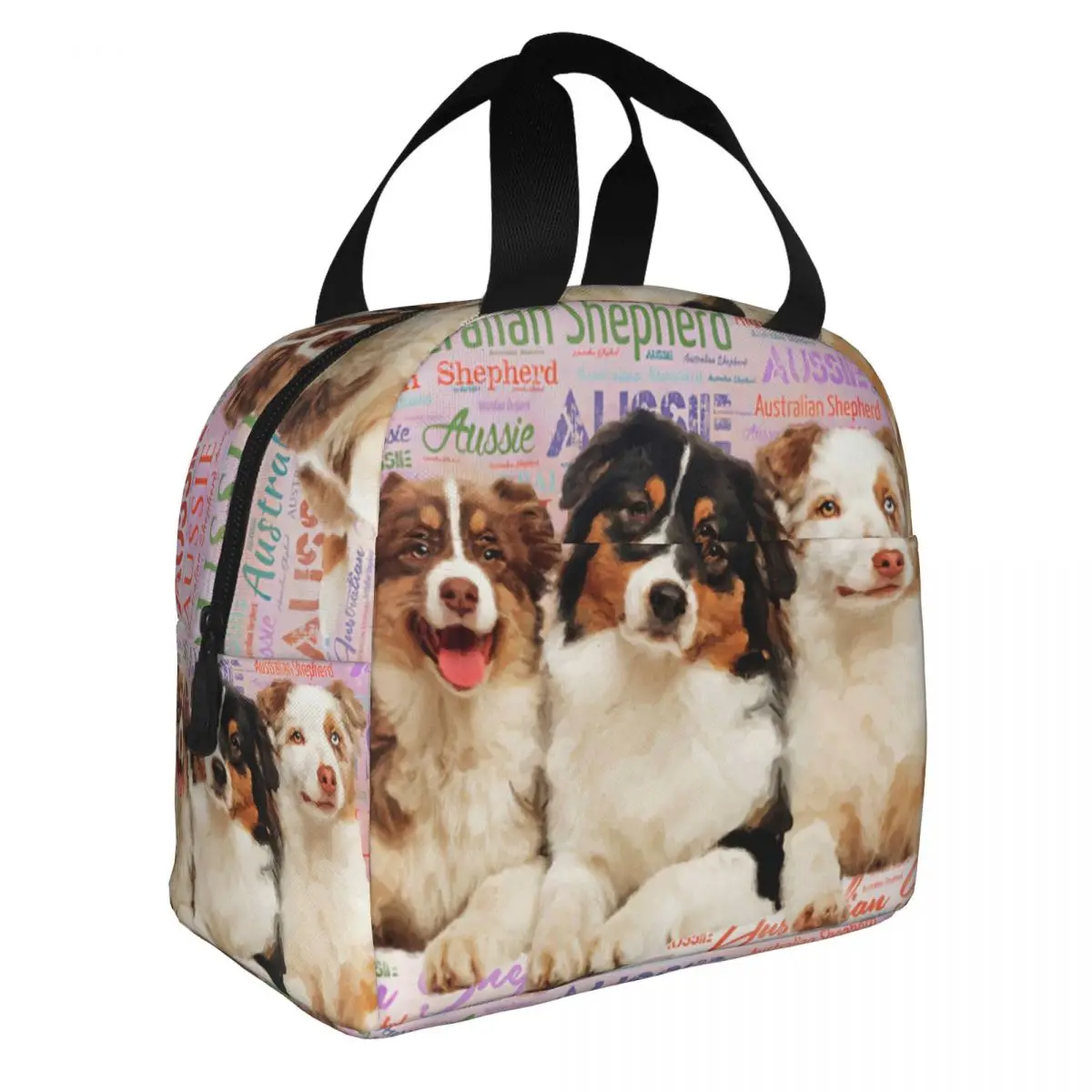 Australian Shepherd Dogs Lunch Bento Bags Portable Aluminum Foil thickened Thermal Cloth Lunch Bag for Women Men Boy