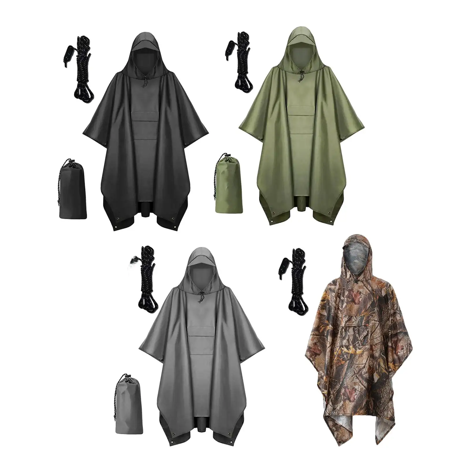 

Hooded Rain Poncho Portable Rain Cover with Drawstring Hood for Men Women