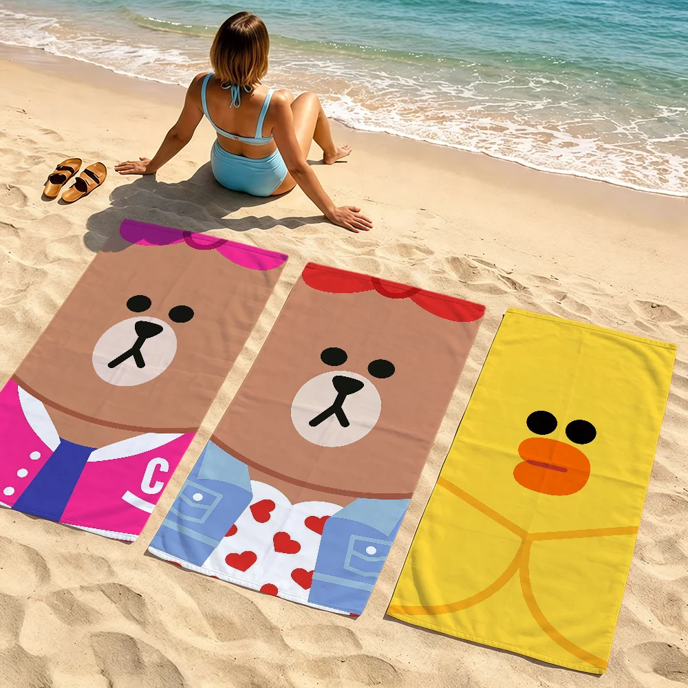 Фото Пляжные полотенца Bear Fun Face Art L-Line F-Friends Brown C-Cony Sally: мягкие, быстросохнущие, для бассейна, путешествий, спортзала, спа, спорта, подарок №3