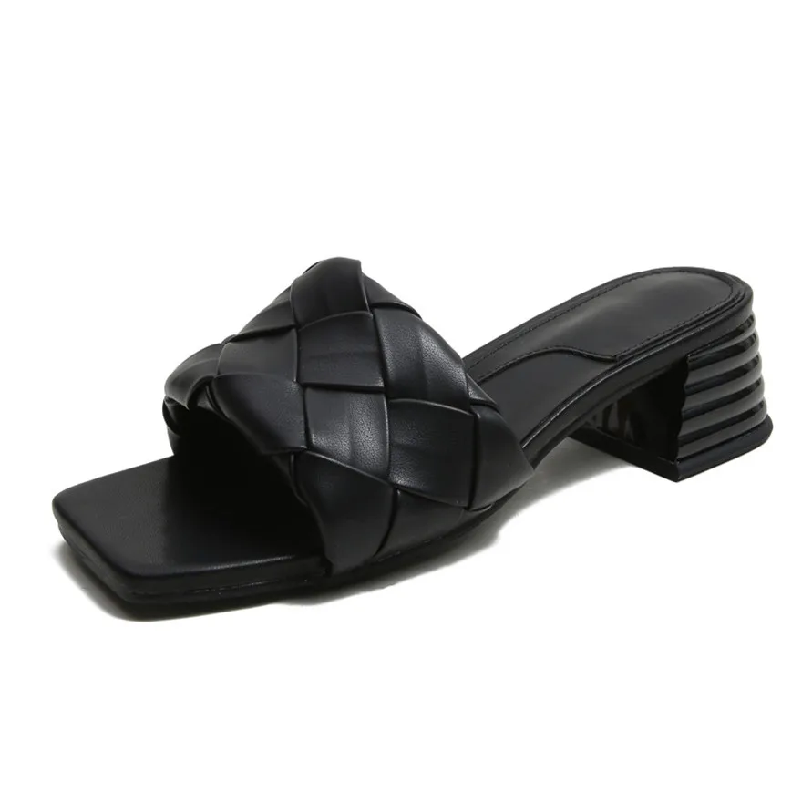 Туфли женские с квадратным каблуком Мягкие Шлепанцы из искусственной кожи